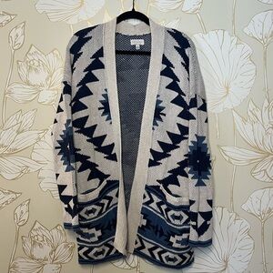 Lucky Brand Blue Southwest Print Cardigan Sweater - Size Large